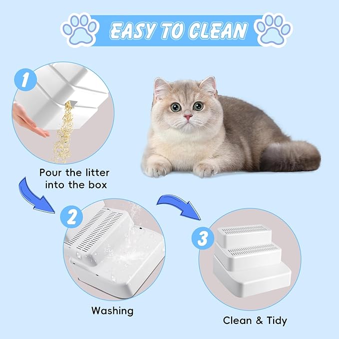 Adjustable 3 Steps Litter Box Ramp, Litter Box Step with Filter Function, Easy to Clean Cat Litter Stair Catcher for Older Cats and Small Cats (White)