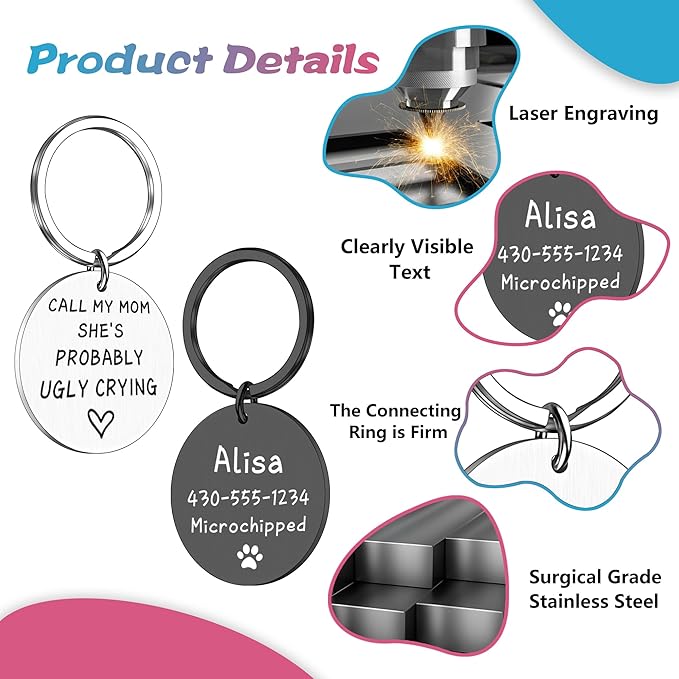 Funny Personalized Dog Tag, Customized Dog Collar with Name Tag Plate, Call My Mom She's Probably Ugly Crying,Cute Pet Tag Keychain for Dog Cats Owner, Dog Name Tag Double Sided Engraved (Type 2)