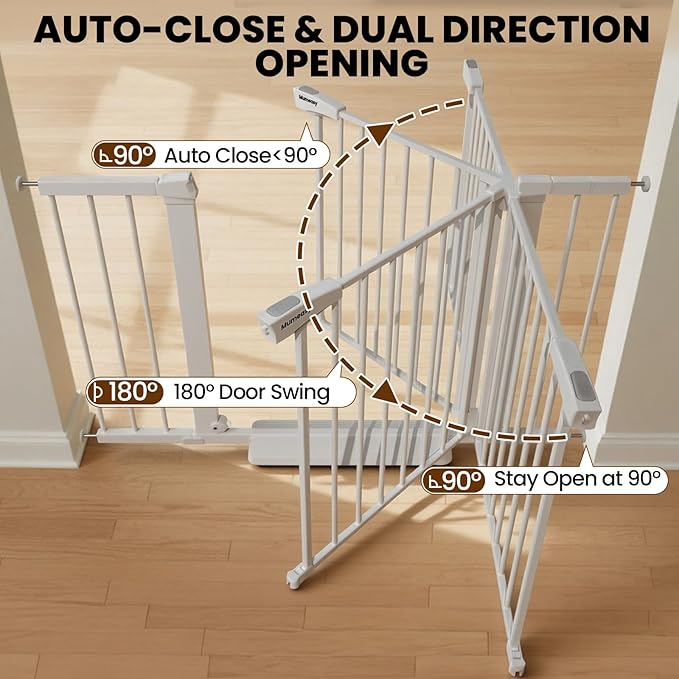 29.7-46" Extra Wide Baby Gate for Stairs, Pressure Mounted Dog Gate Indoor for Doorways, Auto Close Pet Gate with Walk Thru Door, Double Lock Child Safety Gate for Kids and Pet, No-Trip Design