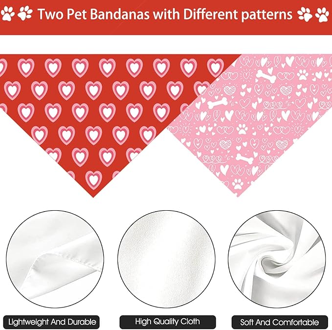 Valentine's Day Dog Bandana, 2 Pack Adjustable Holiday Party Birthday Pets Valentine Day Bandana Mother's Day Triangle Bibs Cat Scarf Set