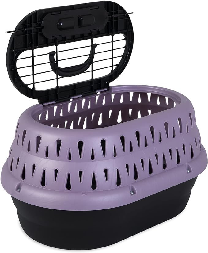 Petmate Top Load Plastic Cat Kennel for Small Dogs, Puppies & Cat Carriers, One-Door, Top Loading, Made in USA, 19" for Pets Up Tp 10 lb, Purple