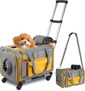 Pawinner Pet Carrier with Wheels, 17.7" x 13" x 13" Airline Approved Cat Carrier, Newly Designed Rolling Travel Bag with Telescopic Handle, for Small Dogs and All-Breed Cats
