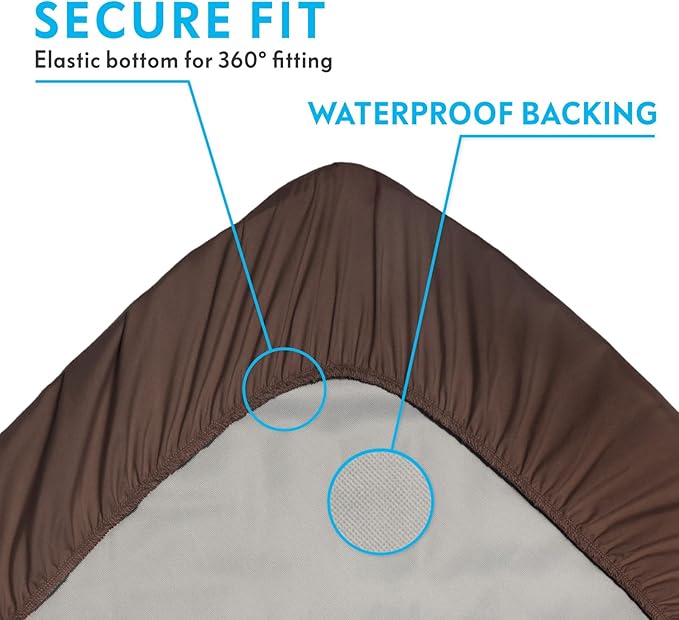 Paw Inspired Waterproof Fitted Cover for Dog Bed | Washable Bed Protector for Dog Mattress | Removable Replacement Cover for Medium to Large Pet Bed (Dark Brown, 36 x 27 x 5 Inch)