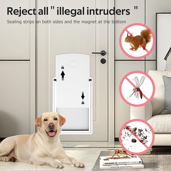 [MAVRICTECH] Large Dog Door for Door，Dog Door for Exterior Door Stainless Steel Frame, Magnetic Double Flap, Easy Install, Closing Panel, Secure, Fits Pets Up to 110lb, Weatherproof, White