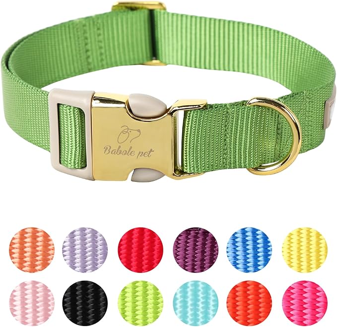 Nylon Dog Collar - Adjustable Green Soft Webbing Dog Collars for Small Medium Large Dogs Boy Girl Puppy Collar with Safety Metal Buckle S