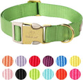 Nylon Dog Collar - Adjustable Green Soft Webbing Dog Collars for Small Medium Large Dogs Boy Girl Puppy Collar with Safety Metal Buckle L