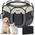 Pet Cat Playpen for Indoor Cats Enclosed, Puppy Dog Play Pen for Outdoor Travel Camping (Small Size, Beige & Dark Grey)