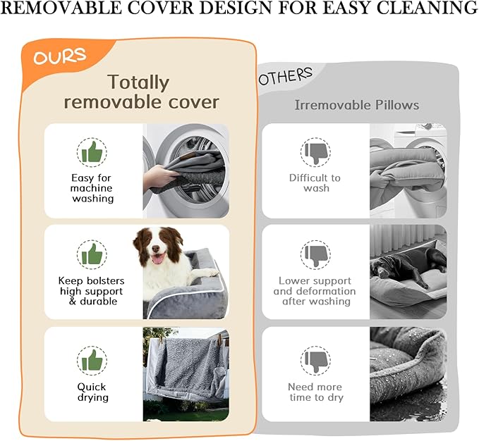 Comfort Expression Orthopedic Dog Bed for Extra Large Dogs 53x42 Inch, Waterproof Egg Crate Foam XXL Pet Bed with Removable Bolsters, Dog Couch with Washable Cover & Non-Slip Bottom, Dark Brown