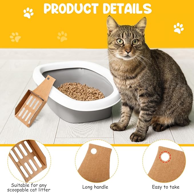 30 Pcs Disposable Cat Litter Scoops 8.3x3.3 Inch Portable Kitty Litter Scooper with Holder Shovel Cardboard Plastic Free Litter Scoop with Holes for Travel Cat Litter Box