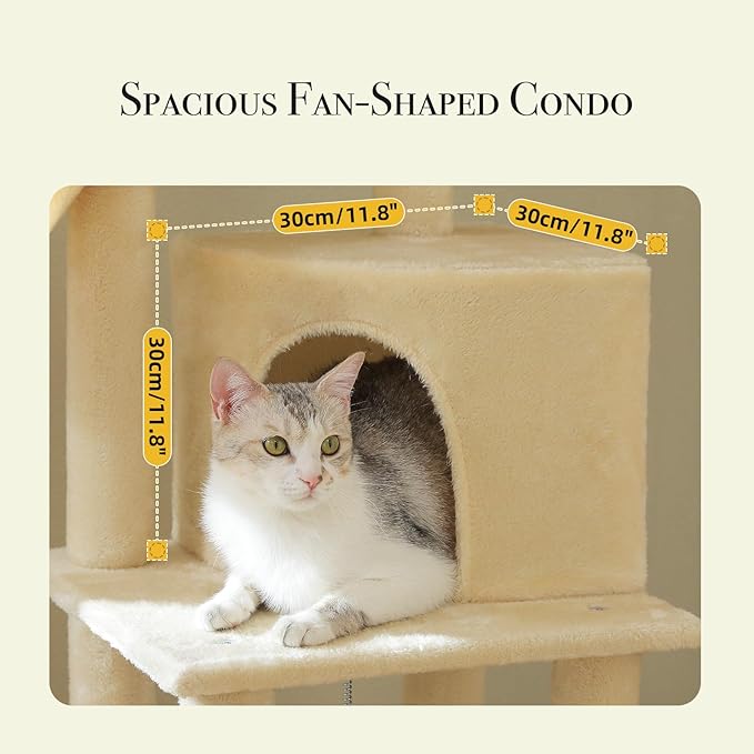 Floor to Ceiling Cat Tree Height (85-112 Inches) Adjustable, Tall Cat Tower 7 Tiers Activity Climbing Tower, Large Cat Tree with Cozy Hammocks, 5 Platforms and Scratching Posts for Indoor Cats-Beige