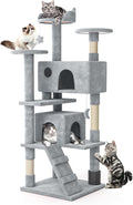 MoNiBloom 60 Inch Cat Tree Tower for Indoor Cats Large Adults, Cat Tower with Scratching Post, Multi-Level Furniture Activity Center with Cat Condo Pet Play House, Light Grey