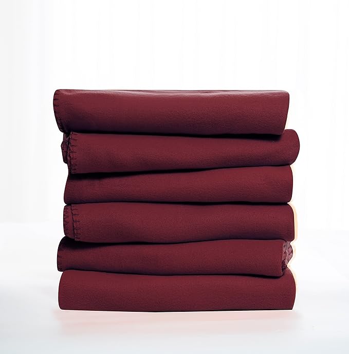 Fleece Throw Blanket Set Bulk for Travel Kids Outdoor Wedding Pet (Burgundy, Pack of 6 50x60 Inches)