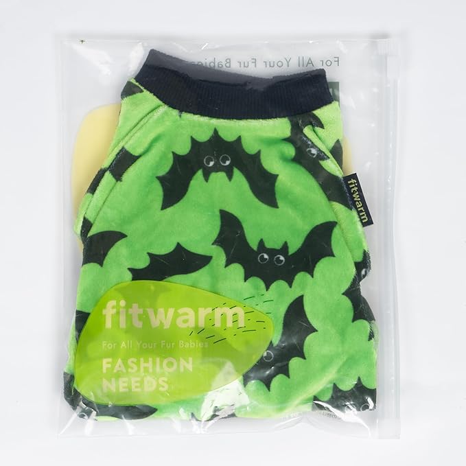 Fitwarm Halloween Bat Dog Pajamas, Funny Costumes for Small Dogs Boy Girl, Pet Outfit, Lime Green, Black, XXL