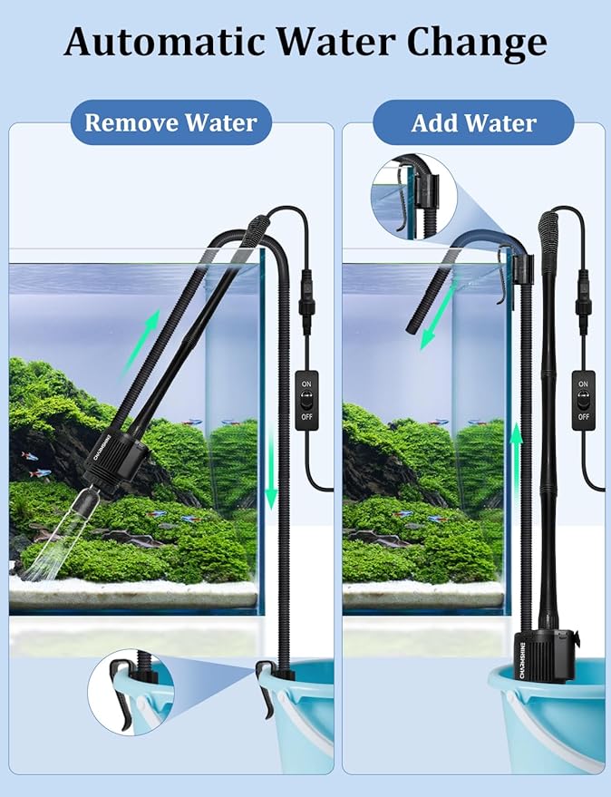 Electric Aquarium Gravel Cleaner [2026 Edition] 6 in 1 Automatic Fish Tank Cleaning Tools Gravel Vacuum for Aquarium Suitable for Change Water Wash Sand (with Filter Cup and Hose Clamp 22W)