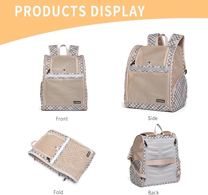 Cat Backpack Carrier for Small Dogs and Medium cat Puppy Kitten Bunny Pet Carrier Backpack Collapsible with Fully Ventilated Mesh with Safety Leash (Khaki, 12.9" L x 10.62" W x 15.5" H - M)
