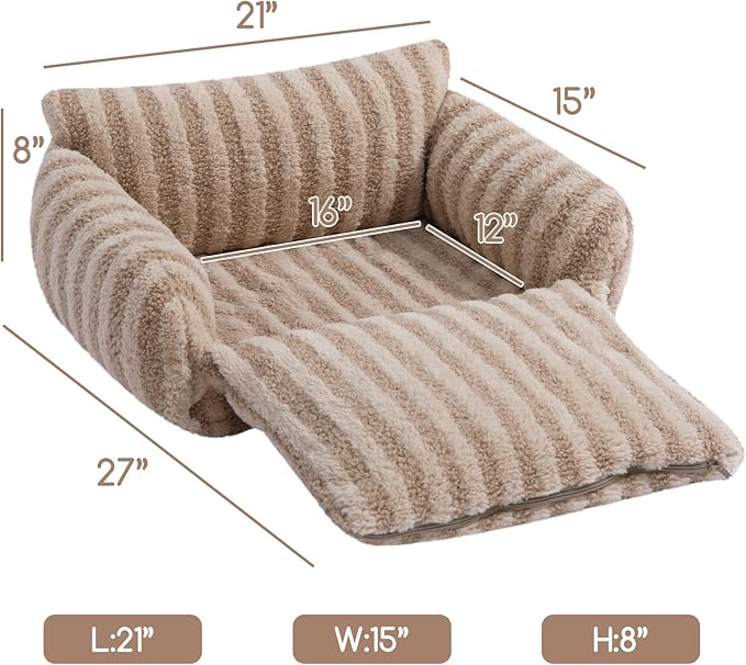 Hollypet Cat Bed Fluffy Plush Mutifuctional Double-Layer Soft Warming Kitty Pet Couch Orthopedic Nest Beds for Small Cats and Dogs, Khaki (21x15x8 inch, Recommend for Kittens or Pets Under 13lbs)