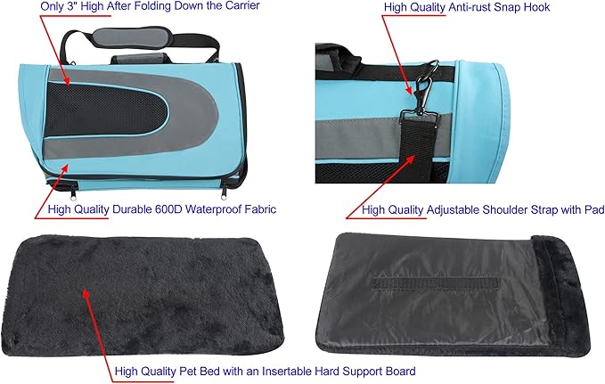 EliteField Deluxe Soft Pet Carrier (3 Year Warranty, Airline Approved), Multiple Sizes and Colors Available (20" L x 11" W x 11" H, Sky Blue+Gray)