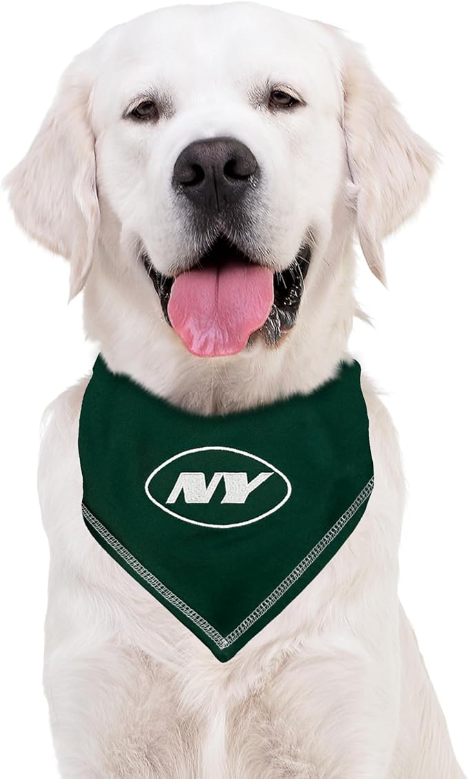 Pets First NFL New York Jets TIE Bandana, Size Large/X-Large. Dog Bandana Scarf Bib for Pet Cat Dog. The Ultimate Game-Day, Party Bandana