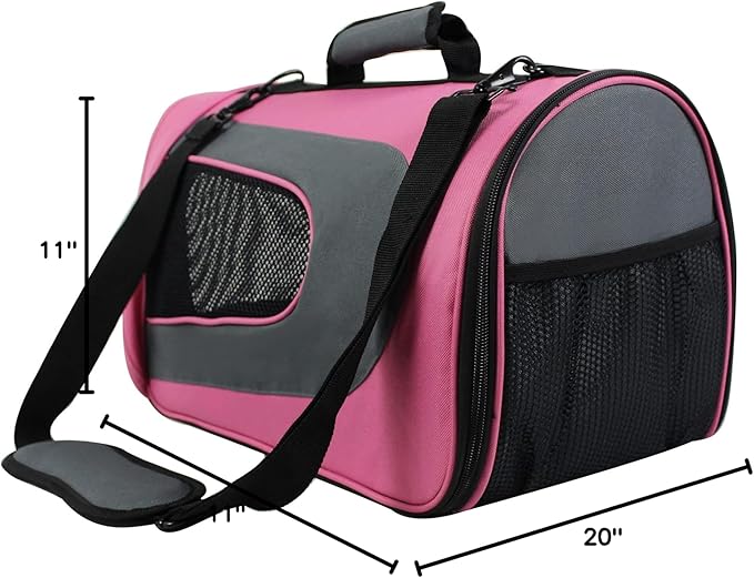 EliteField Deluxe Soft Pet Carrier (3 Year Warranty, Airline Approved), Multiple Sizes and Colors Available (20" L x 11" W x 11" H, Pink+Gray)