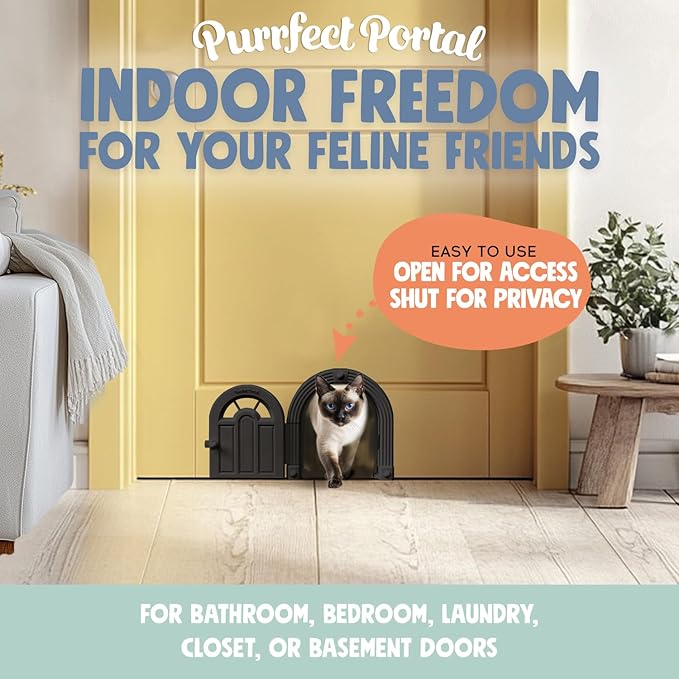 Purrfect Portal Meow Manor® Cat Door Interior Door - No-Flap, Fits Cats Up to 20 lbs, Easy DIY Setup, No Training Needed
