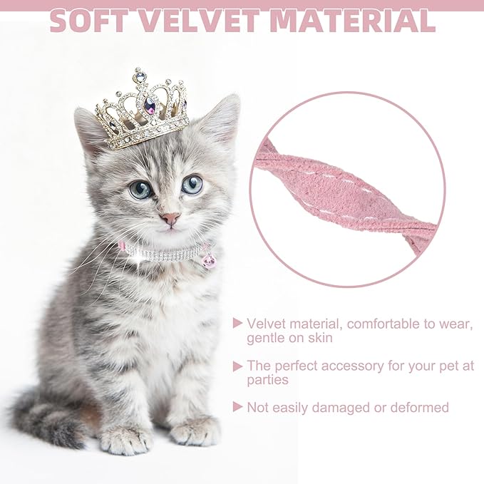 EXPAWLORER Soft Velvet Safe Cat Collars for Girl Cats - Rhinestones Bling Diamante Adjustable Collars Breakaway- Chirstmas Cat Clollar Gifts with Bells for Boy Cats Kitty and Small Dogs