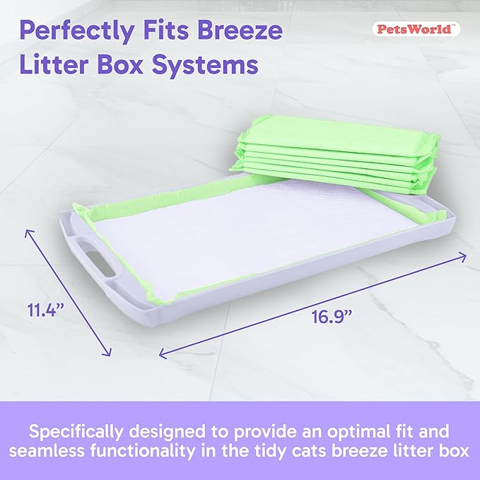 PETSWORLD Multi Cat Pad Refills for Cats Breeze Litter System, Ultra-Absorbent, Quick Dry - (50 Count, Unscented)
