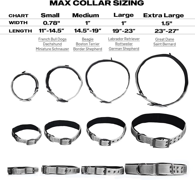 PetiFine Dog Collar for Large Dogs, Neoprene Padded and Adjustable, Reflective Wide Heavy Duty Pet Collars with Durable Metal Belt Buckle for Walking, Grey, XL