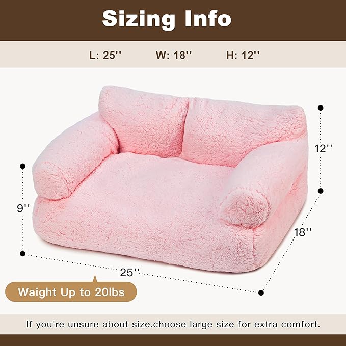Large Cat Beds for Indoor Cats, Dog Couch Bed, Cute Cat Couch Sofas for Less 20lbs Kitten Puppy, Small Dog Sofas & Chairs with Removable Washable Cover, Soft Warm Pet Furniture, Light Pink