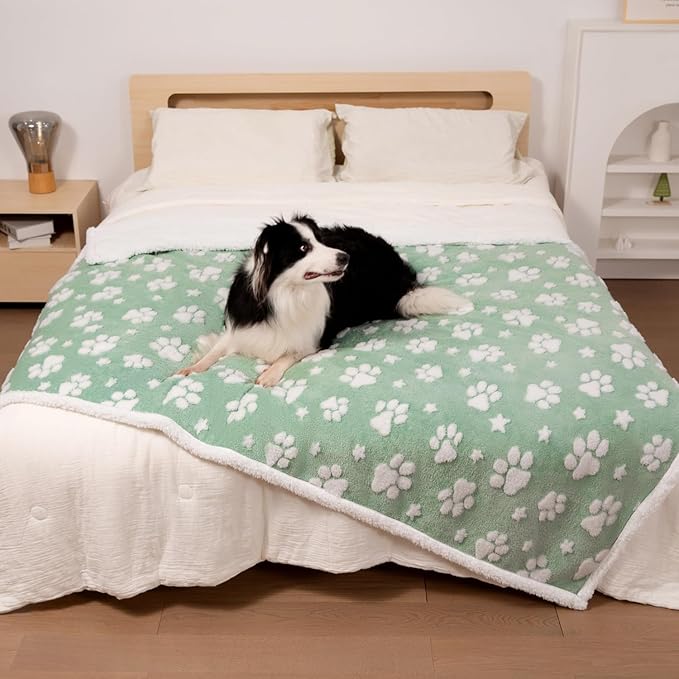 Waterproof Blanket for Dog Cat or Adult, Cute 3D Textured Paw Dog Blanket for Bed Couch Sofa, Soft Liquid Pee Proof Pet Furniture Protector, 50"x60", Green