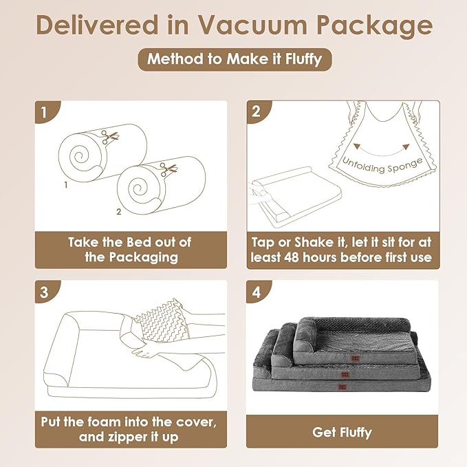 EHEYCIGA Extra Large Dog Bed Othorpedic, Memory Foam XL Dog Bed with Washable Removable Cover, Waterproof Pet Sofa Couch XLarge Size Dogs with Nonskid Bottom, 44x32x6.5, Dark Grey