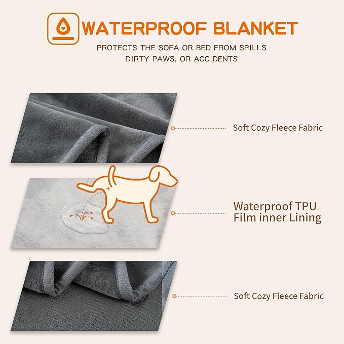 Waterproof Dog Blankets Dark Grey, 30"x40" Cat Blanket for Indoor Cats, Soft Fluffy Sofa Car Bed Protector, Reversible Leakproof Flannel Puppy Blanket for Small Medium Dogs