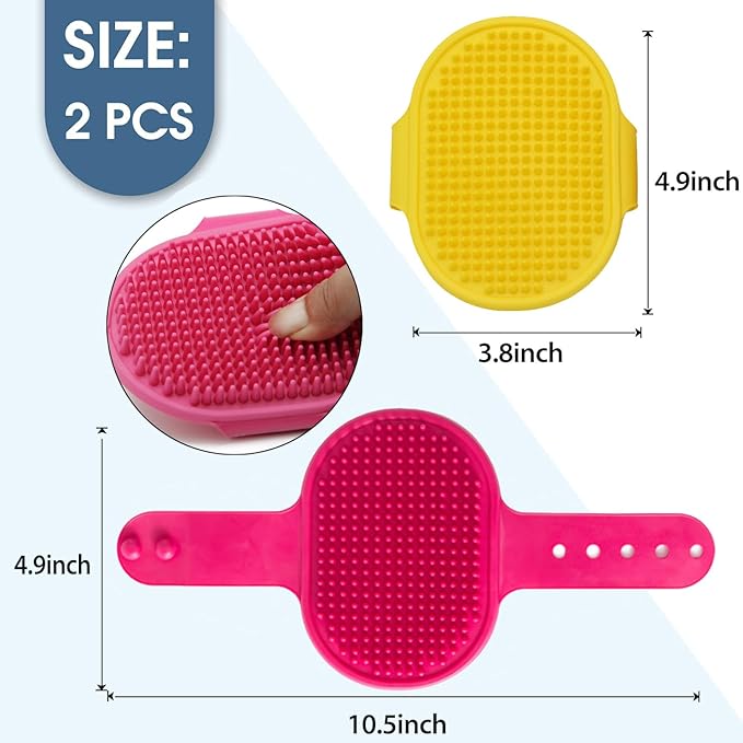 Dog Grooming Brush, Pet Shampoo Bath Brush Dog Grooming Shedding Brush Soothing Massage Rubber Comb with Adjustable Ring Handle for Long Short Haired Dogs and Cats 2pcs