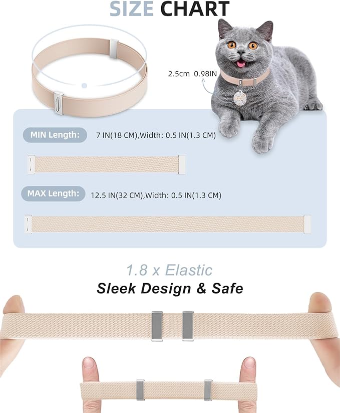 Cat Collar with Bell, Stretch Elastic Quick Release, Non Breakaway Lightweight Kitten Collar for Girl Boy Cats, Pet Supplies,Gifts,Accessories, Khaki