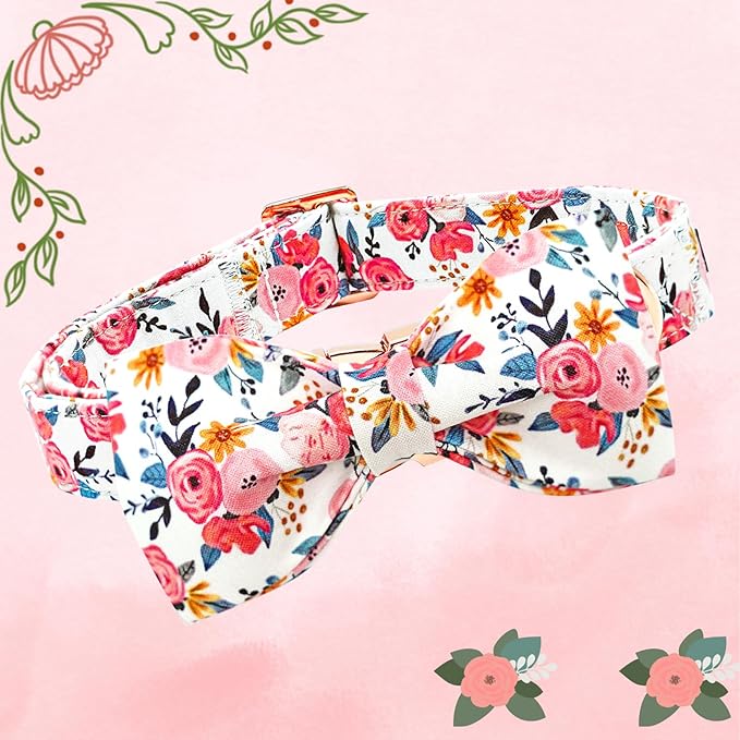 Lionheart glory Dog Collar Bow Collar Floral Dog Collar with Bow Tie Spring Summer Cute Collar Dog Boy or Girl Dog Collars Soft Durable Adjustable Dog Collars for Small Dogs