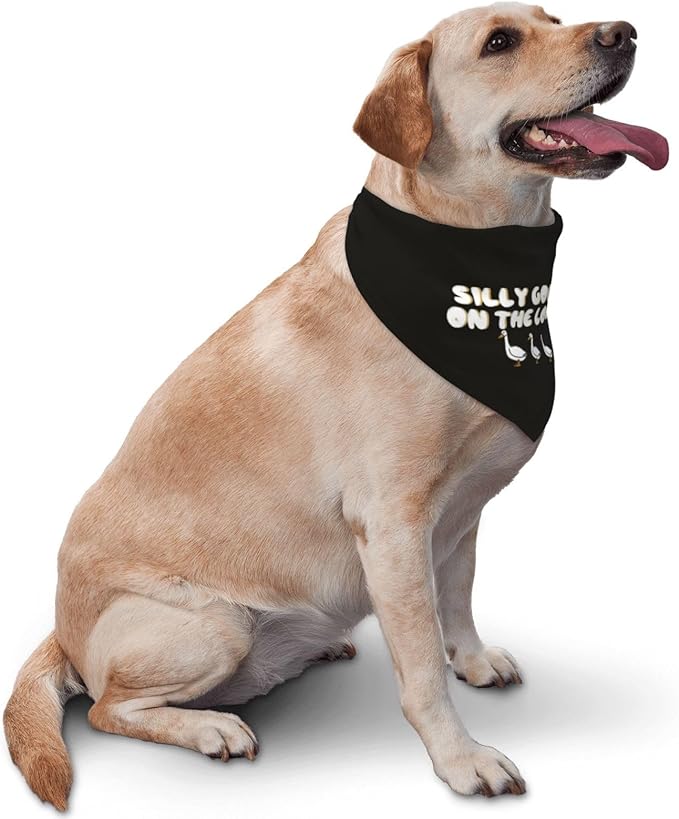 Silly Goose on The Loose Triangle Dog Bandana,Summer Bandana Funny Triangle Dogs Scarf Handkerchief Soft Adjustable Puppy Bandanas (Black)