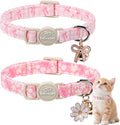 2 Pack Pink Cat Collars - Cute Bow & Daisy Breakaway Cat Collar with Bell & Matching Pendant, Soft Adjustable Spring Summer Girly Kitten Collars for Girl Cats