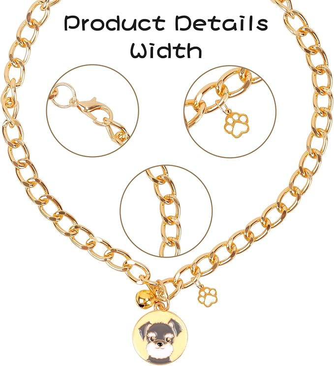 HOWWFALY Dog Collar and Cat Chain Necklace Stainless Steel Adjustable 18K Gold Heart-Shaped Necklace for Small Pets Cats Kitten Puppy (Gold, 14 inch)