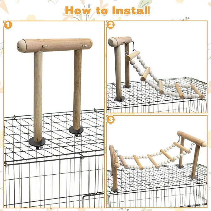 PINVNBY 3PCS Bird Ladder Bridge, Natural Wood Climbing Ladders Flexible Parrot Swing Toys for Parakeets, Cockatiels, Lovebirds, Amazon Parrots, Conures (11 x 6.3 x 6.7 inches)