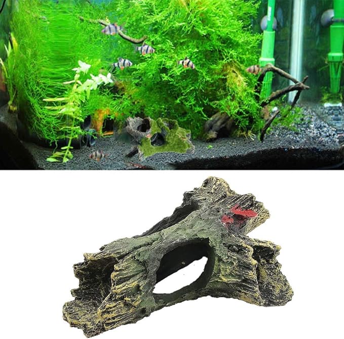 DoubleWood 2 PCS Decaying Trunk Betta Fish Driftwood Resin Crafts Ornament with Holes & Aquarium Caves Fish Tank Wood Decor