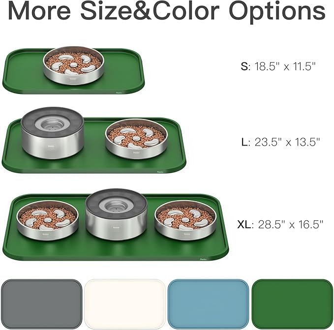 Pet Feeding Mat [Warped Resistant Raised Edge], Water-Proof Silicone Placement for Food Water Bowls, Anti-Slip Base Protect Floor, BPA-Free&Dishwasher-Safe [28.5x16.5inch XL, Green]