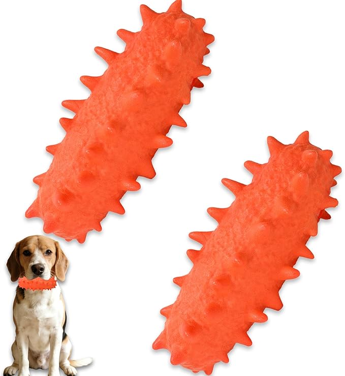 2 Pack Dog Toys for Aggressive Chewers, Tough Puppy Chew Toys Teething Bone for Puppies, Soft Foaming Rubber Interactive Toys for Small Medium Breed (Orange)