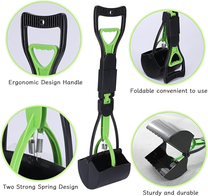 Geyecete Dog Pooper Scooper Long Handle Pooper Scooper Set Pooper for Dogs -Outdoor Cleanup Tool Foldable -Portable Pet Waste Pick Up Set