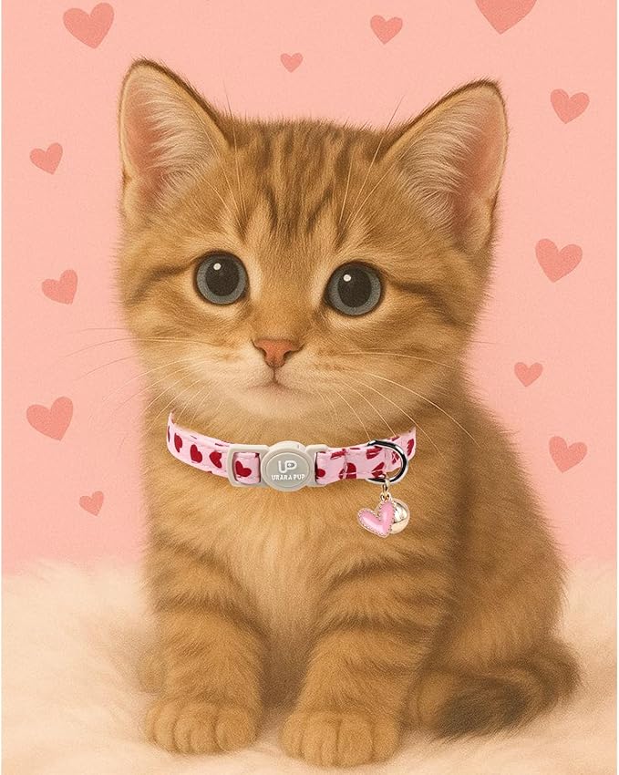 Cat Collar, 2Pack Valentine's Day Cat Collars-Cute Breakaway Cat Collar with Bell & Pendant, Sweet Heart Kitten Collars Pink Hearts with Safety Buckle for Girl and Boy Cats, 7-12Inch