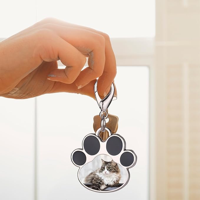 Custom Pet Photo Keychain Personalized Photo Pawprint Dog Tag Keychain Engraved Keyring Animal Pet Lover