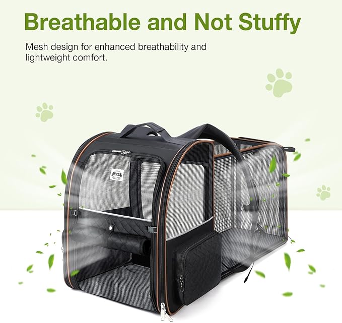 Lekebobor Large Cat Backpack Carrier Expandable Pet Carrier Backpack for Small Dogs Medium Cats Fit Up to 18 Lbs, Dog Backpack Carrier, Foldable Puppy Backpack Carrier for Travel, Black