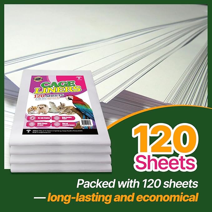 Bird Cage Liner - 120 Paper Sheets, 20" x 18", 2.9 lb - Ideal for Pet Habitats, Bulk Pack for Long-Lasting Use, Newsprint Texture, Convenient Parcel Packaging