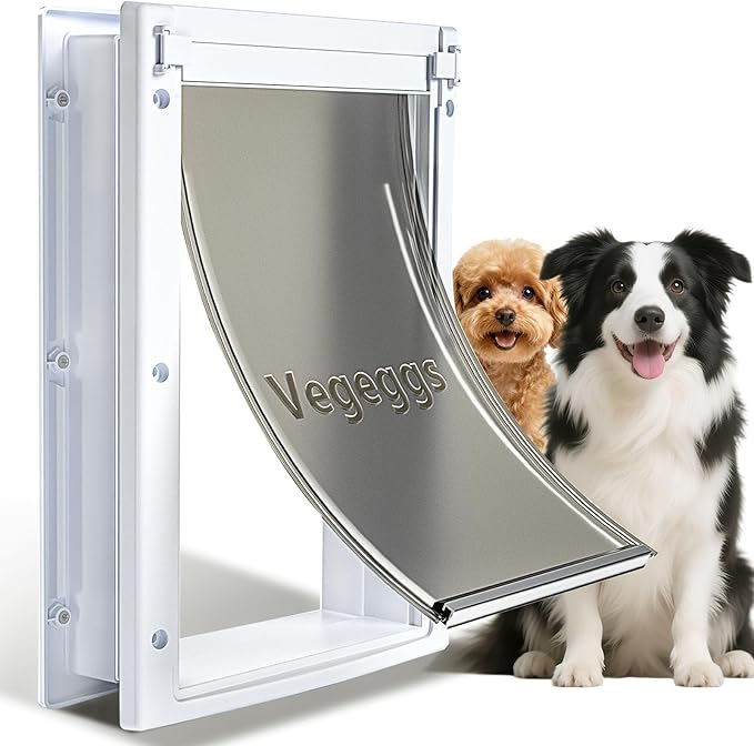 Dog Door Doggy Door Easy Install - Wood & PVC Doors & Walls，Dgooie Free Movement & Flexible Control - 2 Magnetic Flaps & Sliding Lock,Telescoping Frame,8 1/8" x 13 2/5" for Medium Dogs Up to 40 lb