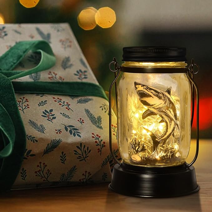 kyoryuger Shark Gifts for Women/Men Shark Solar Lanterns Dog Mom Birthday Jaws Lovers Lantern Animal Memorial Lights Solar Garden Decoration for Yard, Patio,Backyard,Porch Torches