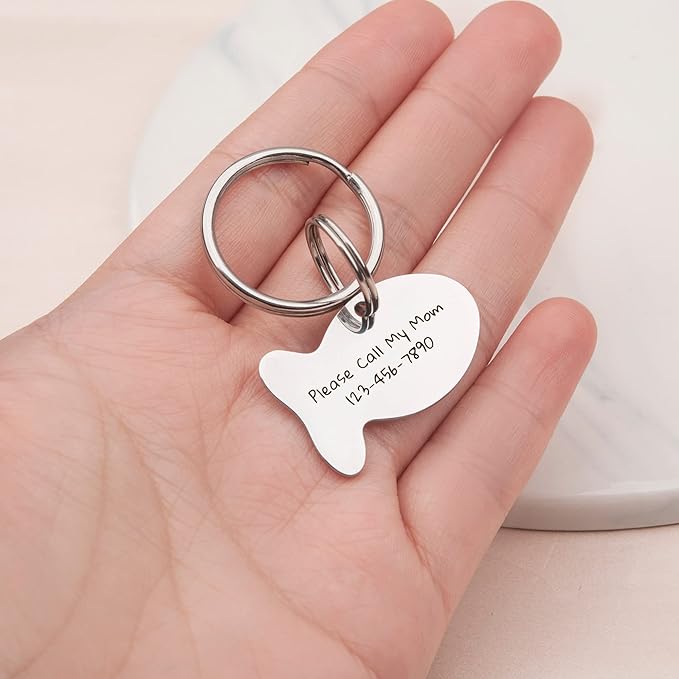 Anavia Small Size Dog Cat ID Tags, Small/XS Personalized Color Plated Stainless Steel Puppy Kitten Name Tags, Customized Engraved Nameplate Pet Collar Tag (Purple, Fish)