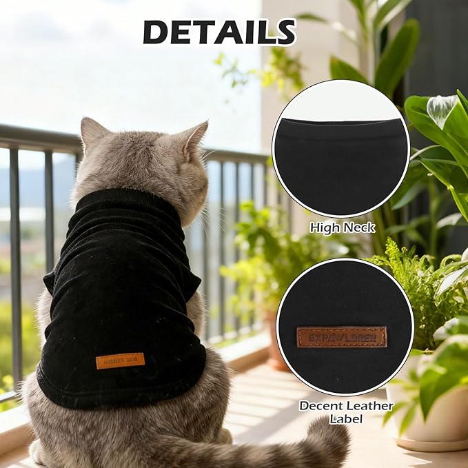 EXPAWLORER Soft Cat Sweater - Sweaters for Cats Only Warm Kitten Clothes, Fall and Winter Pet Coat Pullover Design, Fleece Sweatshirt Clothing Also for Puppy Small Dogs, Black M